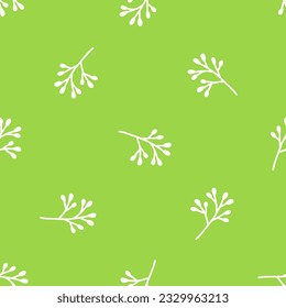 Green seamless pattern with white boho flowers