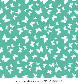 Green seamless pattern with white  butterflies.