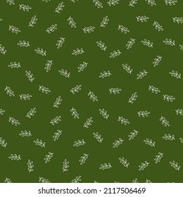 Green seamless pattern with white flower leaves.