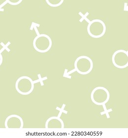 Green seamless pattern with white gender symbols
