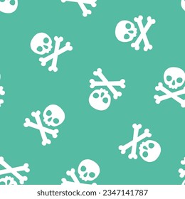 Green seamless pattern with white halloween skull