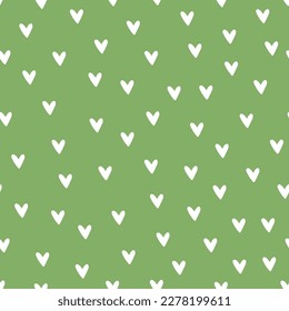 Green seamless pattern with white hearts