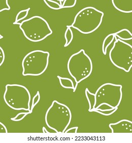 Green seamless pattern with white lemon