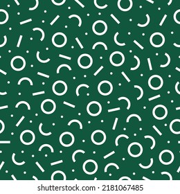 Green seamless pattern with white memphis design.