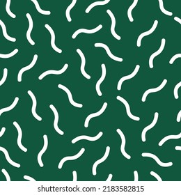 Green seamless pattern with white memphis design.