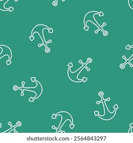 Green seamless pattern with white outline anchors