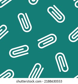 Green seamless pattern with white paper clips.