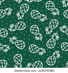 Green seamless pattern with white pineapples