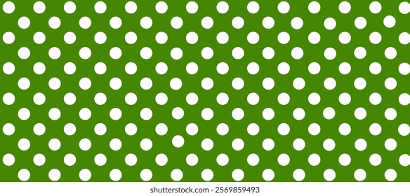 Green seamless pattern with white polka dots