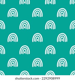 Green seamless pattern with white rainbows