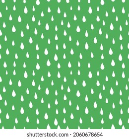 Green seamless pattern with white raindrops.