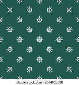 Green seamless pattern with white ship wheel.