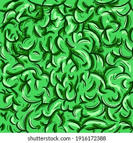 Green seamless pattern of a zombie brain for Halloween. Repetitive background with anatomical and seasonal motifs. Scary vector art of a human organ.