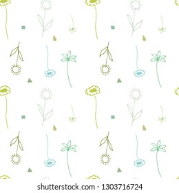 Green seamless patterns. The patterns by hand
