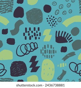 Green Seamless Round Beautiful Ornament Wallpaper. Black Continuous Abstract Vintage Scribble, Seamless Blob. Blue Seamless Color Artistic Shape Print