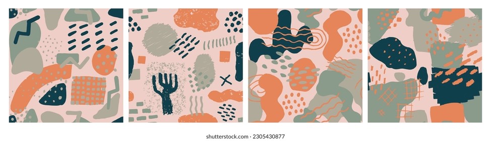 Green Seamless Round Modern Paint Card. Blue Endless Creative Decorative Invitation, Seamless Collection. Vivid Repetitive Grunge Vintage Lines Sketch