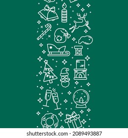 Green Seamless strip of New Year symbols