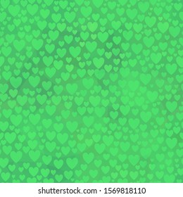 Green seamless texture with hearts. Vector background for web page, banners backdrop, fabric, home decor, wrapping, valentines days or romantic design