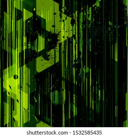 Green seamless texture with tech motif. Abstract vector background for web page, banners backdrop, fabric, home decor, wrapping