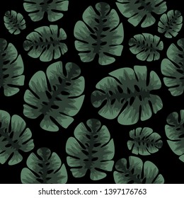 Green seamless tropical leaves pattern 