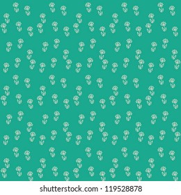 green seamless vector background with little white flowers, spring meadow pattern, cute cotton or fashionable textile