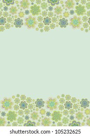 Green seamless vector border pattern with flowers - sea stars