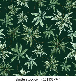 Green Seamless Vector Leaf Botanical Pattern