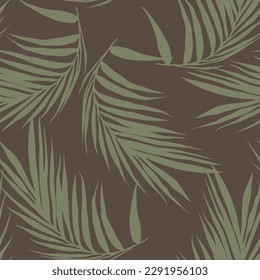 green seamless vector leaf pattern on brown background