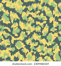 Grünes, nahtloses Vintage-Vektorhintergrund. Camouflage Army Light Seamless Muster. Braune, wiederholte Retro-Grafik-Textur. Farbiges, wiederholtes Modebild.