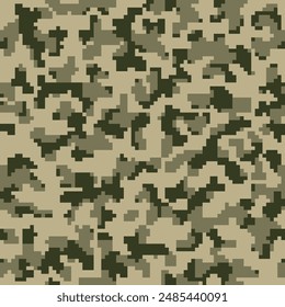 Green Seamless War Vector Combat Pattern. Repeated Desert Color Geometric Military Design.  Khaki Repeated Graphic Graphic Commando Backdrop. Brown Digital Army Textile. 