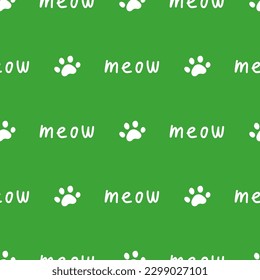 Green seamless with white paws and meow text