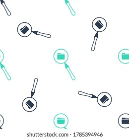 Green Search concept with folder icon isolated seamless pattern on white background. Magnifying glass and document. Data and information sign.  Vector