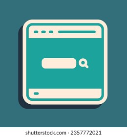 Green Search engine icon isolated on green background. Long shadow style. Vector