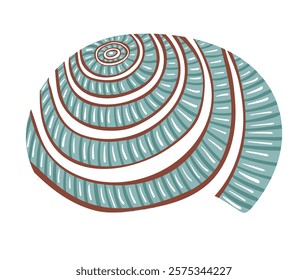 Green seashell icon with stripes on white background. Vector illustration