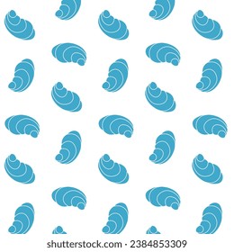 Green seashells pattern on transparent background, vector seamless pattern, minimalistic marine, ocean design