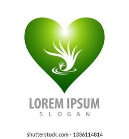 Green seaweed heart shape logo concept design. Symbol graphic template element 