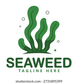 Green seaweed logo with bubbles on white background for aquatic or ocean related business icon