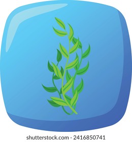 Green seaweed on blue background, underwater plant illustration. Aquatic flora, ocean life vector illustration.