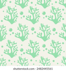 Green Seaweed Seamless Pattern. Abstract seaweed shape pattern.