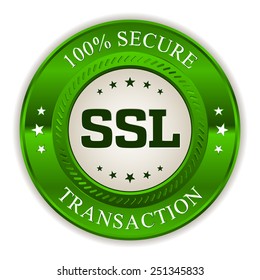 Green secure transaction badge with white background