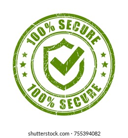 Green secure web rubber stamp vector illustration isolated on white background