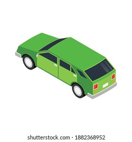 Green sedan car with four doors on white background 3d isometric icon vector illustration
