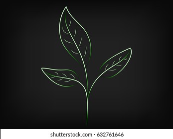 green sedling leaves vector illustration with noen effect on mesh background