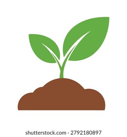Green seedling growing from rich soil, representing growth, new beginnings, and nature isolated on white background, Vector