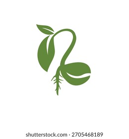 Icono de plántula verde con hojas y sistema de raíces, símbolo de crecimiento