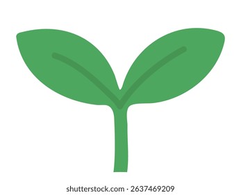 Green seedling icon with two leaves on white background, graphic illustration. concept of young plant, growth, nature, environmental sustainability, gardening, organic farming, design element.