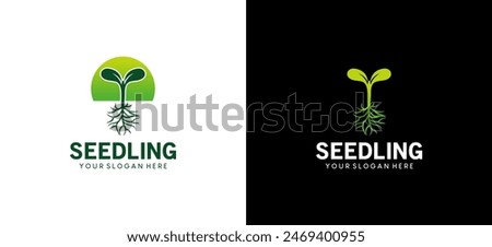 Green seedling logo design, icon symbol of a small plant with roots growing naturally