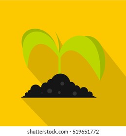 Green seedling in soil icon. Flat illustration of green seedling in soil vector icon for web design