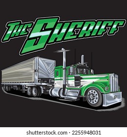 green semi Truck, isolated on black background for business elements, screen printing, digital printing, DTG, DTF and poster.