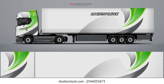 green semi truck and trailer wrap livery design. vector file printing below